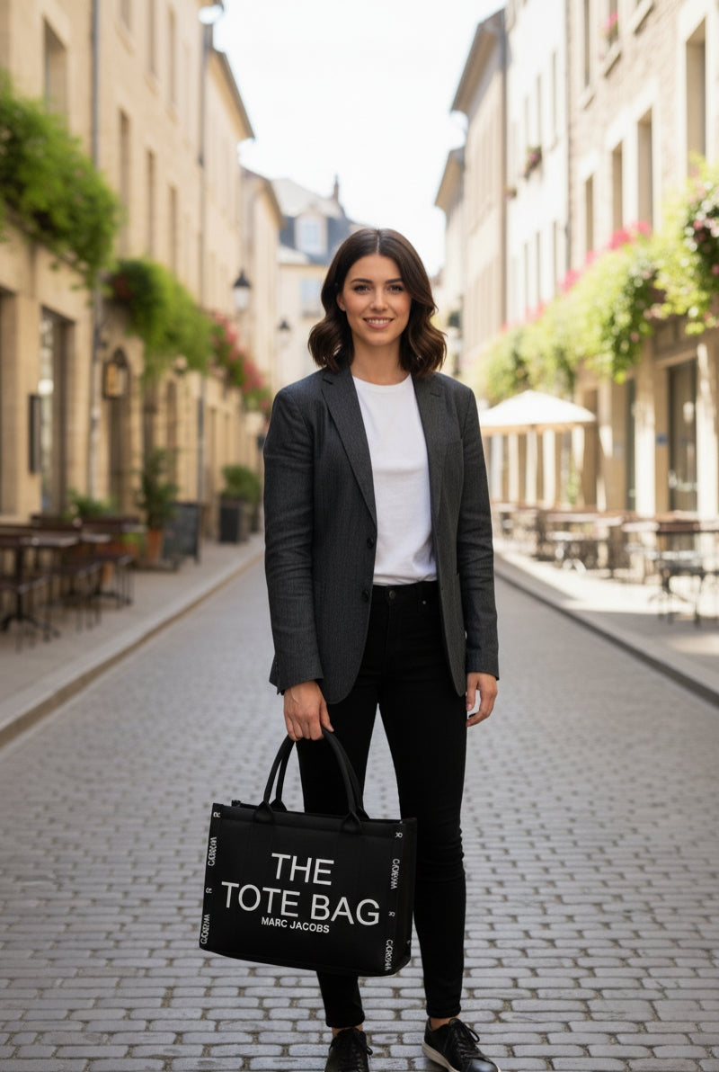 Marc Jacobs The Tote Bag in Black Canvas – Iconic Designer Handbag