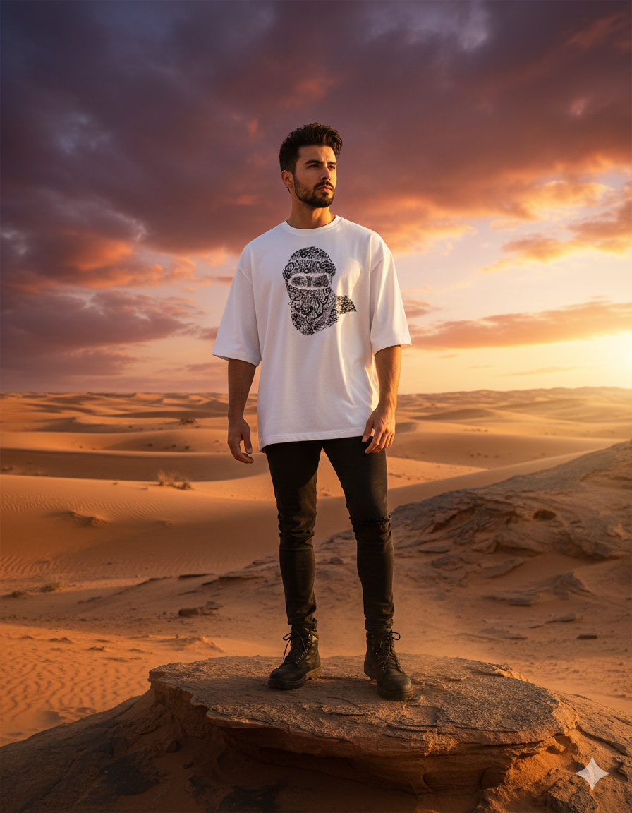 Unique Face Print T-Shirt for Men – Modern Streetwear Crewneck Tee