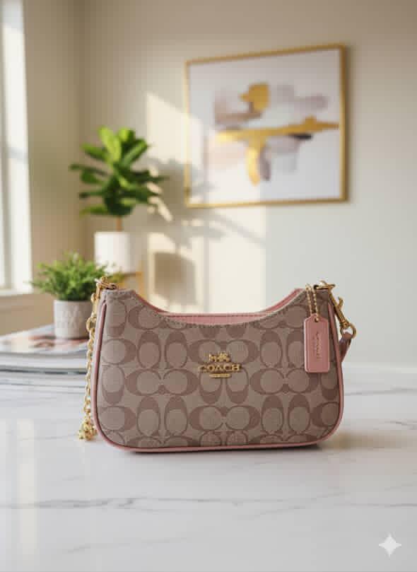 Coach Signature Canvas Mini Bag with Blush Pink Trim | For Womens