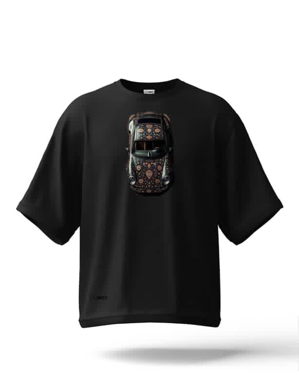 Men's Black T-Shirt with Mandala Car Print | Unique Sports Car Graphic Tee