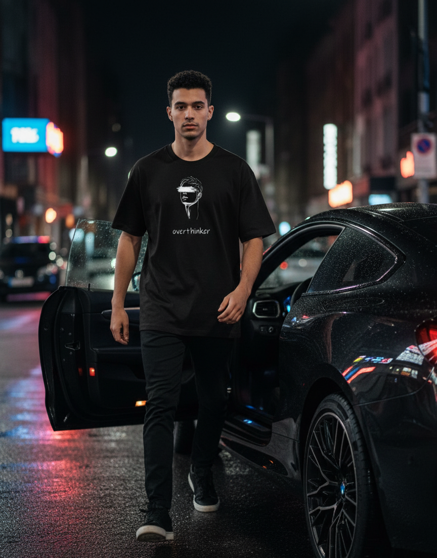 “Overthinker” Barcode Graphic T-Shirt – Minimal Streetwear Statement Tee