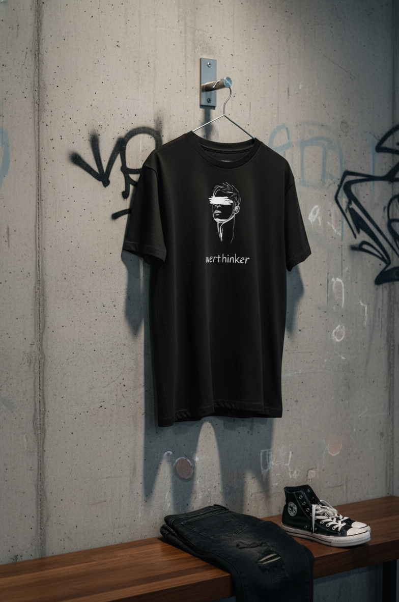 “Overthinker” Barcode Graphic T-Shirt – Minimal Streetwear Statement Tee