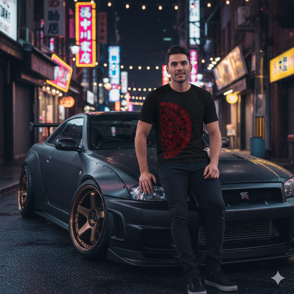 Modern Graphic T-Shirt – Unique Red Circular Print Streetwear