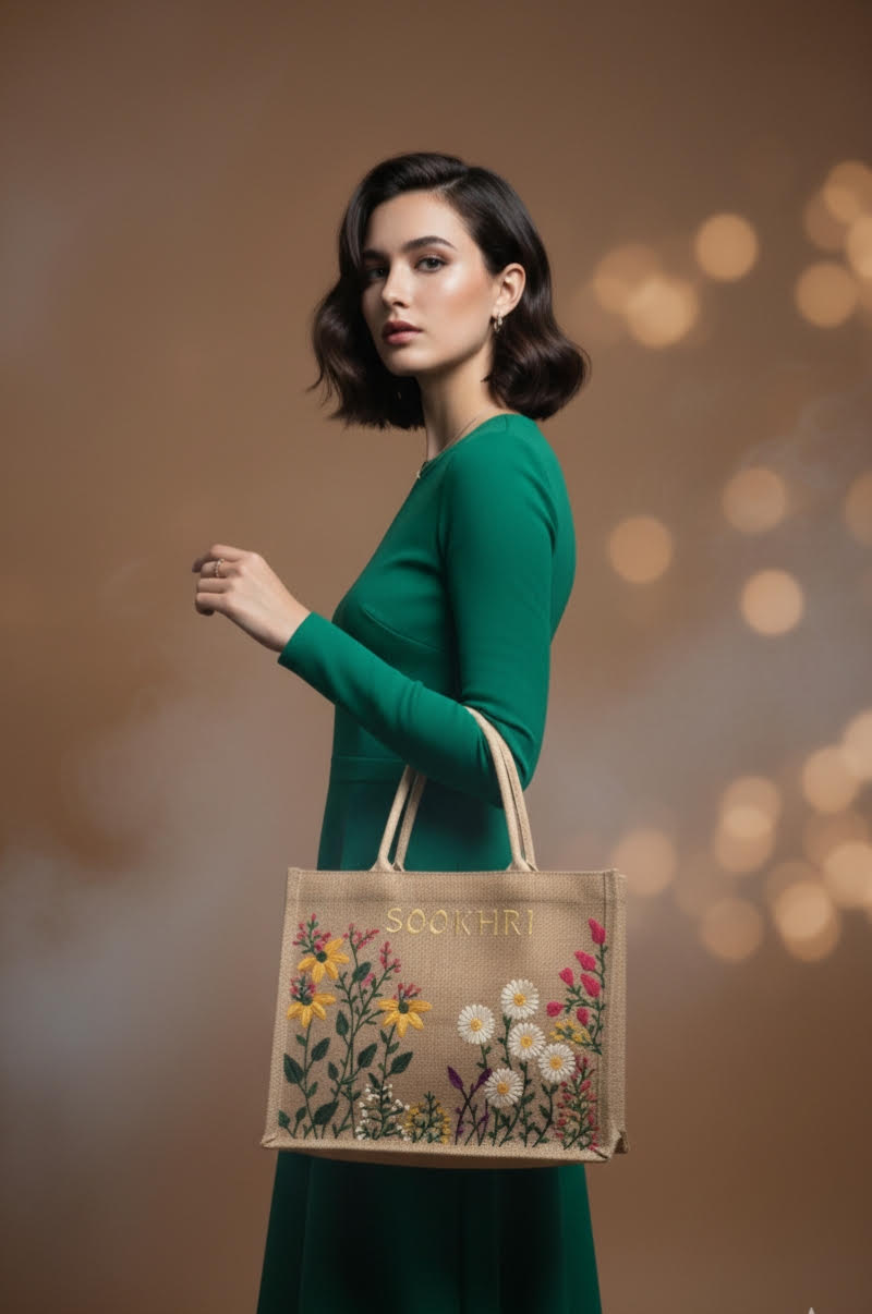 Floral Grace Embroided Tote Bag | For Women